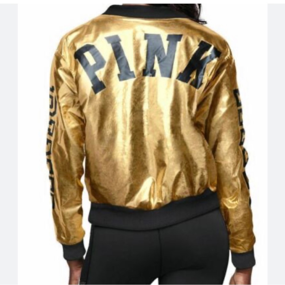 PINK gold metallic fleece lined jacket
